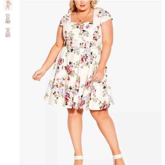 City Chic White Floral Trendy Plus Size Sweet Vintage Style Dress Size Large 20W - Picture 3 of 4